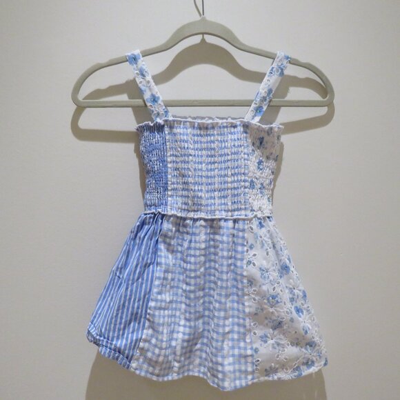 HANNAH BANANA Mixed Print Smocked Dress in Blue Gingham Floral Trad Pretty - Picture 2 of 14